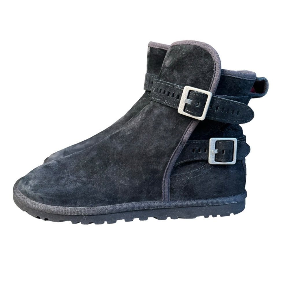 Ugg Pure Leni Boots Size 7 Leather Suede 1005387 Buckle Strap Ankle Wool Sole - Picture 2 of 11